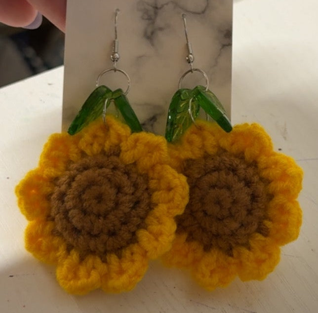 Crochet sunflower earrings