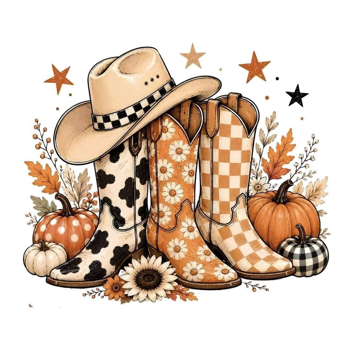 Fall cowgirl boots print