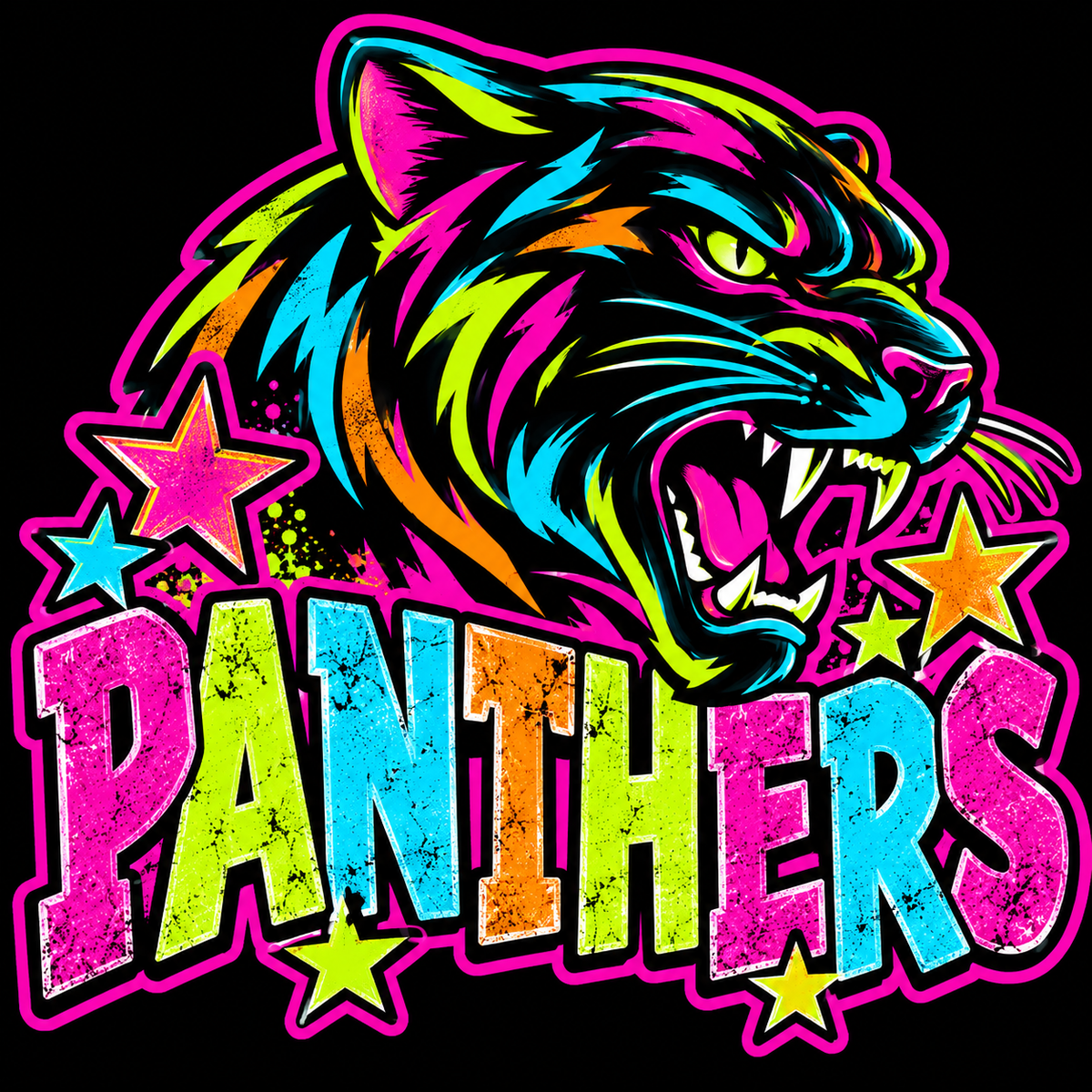 Panthers head +word neon